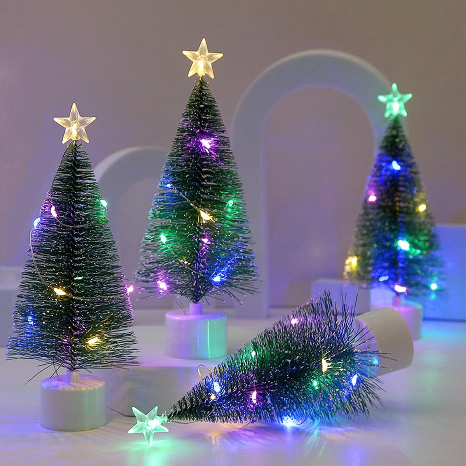4 Stück LED Mini Weihnachtsbaum 17cm,Tannenbaum Künstlich Klein,Bunte Lichter Weihnachtsbaum,Mini Weihnachtsbaum mit Led,Mini Weihnachtsbaum mit Beleuchtung,Weihnachten Deko