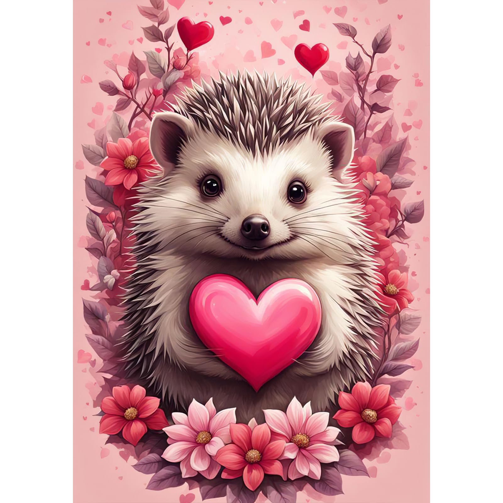 QENSPE 5D Diamond Painting Kits, Hedgehog Diamond Art Kits for Adults, Full Drill Heart Flowers Diamond Painting Kits for Beginner Crystal Flowers Picture Art for Home Wall Decor 30x40cm