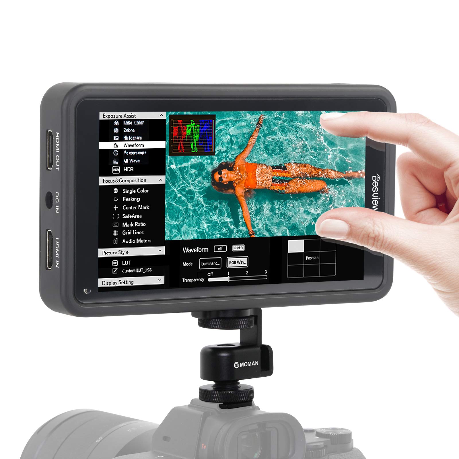 Desview R5II Camera Monitor with NP-F750 Lithium-Ion Battery Pack, 5.5 inch Touch Screen Video Monitor 1920x1080 IPS with 3D-Lut RGB Waveform Vectorscope False Color Support 4K Hdmi for DSLR Camera