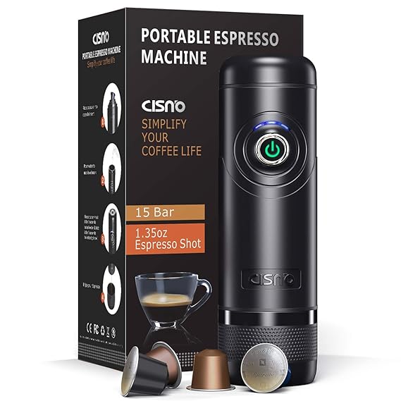 CISNO Electric Portable Espresso Machine Boils Water 15 Bars Pressure