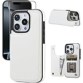 JOYAKI Wallet Case Compatible with iPhone 16 pro, Slim Protective case with Card Holder,Premium PU Leather Kickstand Card Slots Case with Double Magnetic Clasp for iPhone 16 pro 6.3“-White