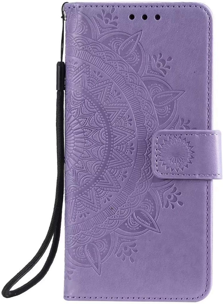 ReevermapSamsung Galaxy A51 Case, Flip Shockproof Premium PU Leather Wallet Card Slots Embossed Mandala Magnetic Buckle Stand Bumper Phone Cover for Samsung Galaxy A51, Purple