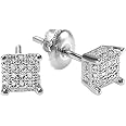 Dazzlingrock Men's Iced Stud Earrings - 0.05ct Natural White Diamonds In Platinum Plated Sterling Silver - View #6