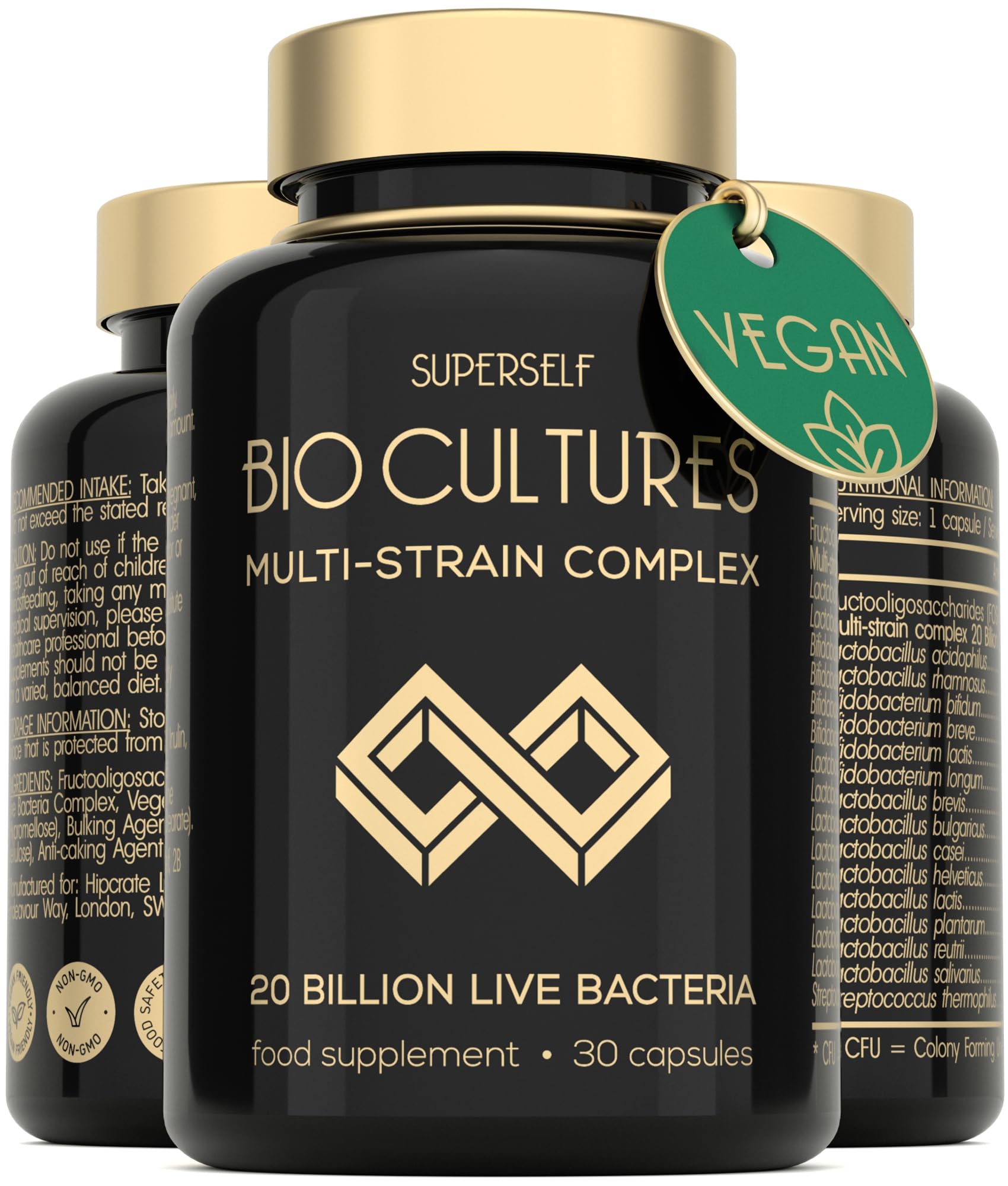 Probiotics Bio Cultures Complex - Gut Health Probiotic Supplements for Men & Women - 20 Billion CFU - 30 Acid-Resistant Capsules - Multi-Strain Vegan Prebiotics & Probiotics Tablets with Acidophilus