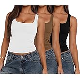 Kissonic 3 Pack Women's Sleeveless Tank Tops Square Neck Ribbed Workout Summer Fashion Clothes