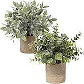 Briful Artificial Potted Plants Set of 2 Small Faux Plant Eucalyptus Mini Fake Plant Decor for Home Table Office Room Desk Bathroom Shelf Kitchen Rustic