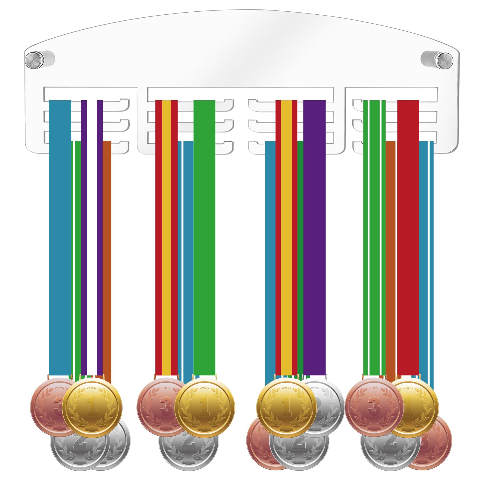 AHANDMAKER 12 Hooks Acrylic Medal Holder, 30cm Clear Medals Display Hanger Wall Mount Medals Display Rack, Easy to Install, for Runners, Soccer, Gymnastics and All Sports
