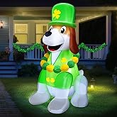4FT St Patricks Day Inflatables Outdoor Decorations Blow Up Cute Dog Wearing Luck Shamrock Hat Bead Necklace, St. Patrick's Blow ups Irish Built-in LED Light Inflatables Yard Garden Lawn Patio Party