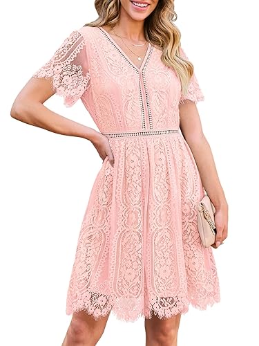MEROKEETY Women's Elegant Wedding Guest Floral Dress Lace Short Sleeve  Cocktail Party Dress, Pink, S in Kenya | Whizz Dresses