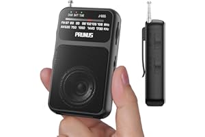 PRUNUS J-555 Pocket Radio AM FM USB-C Charging& Battery Operated, Excellent Reception& Clear Speaker and Headphone Jack, Back Clip, Flashlight, Transistor Radios, Portable Radios AM FM, Mini Radio
