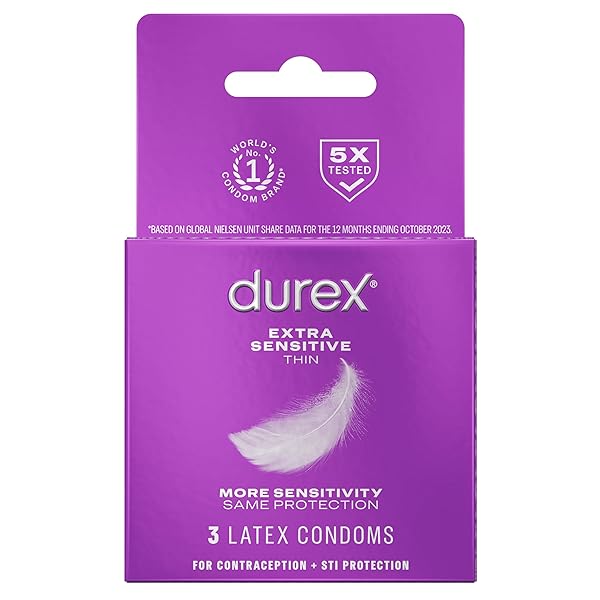 DUREX CONDOM EXTRA SENSITIVE NATURAL LATEX CONDOMS, 3 COUNT – ULTRA FINE & EXTRA LUBRICATED