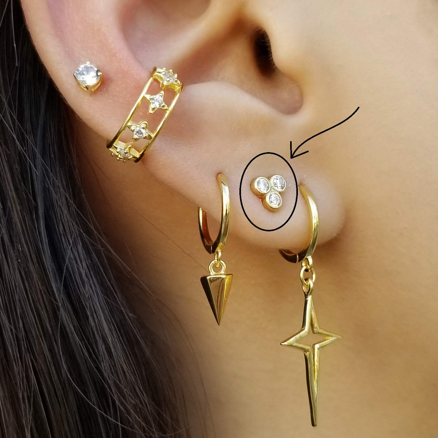 Triple Cubic Studs, Tiny Studs Earrings, Triple Dot