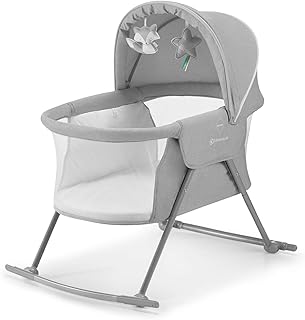 Kinderkraft Kinderbett 3 in 1 LOVI, Kinderreisebett, Stubenwagen, Babywiege, Baby Wippe, Zusammenklappbar, Einfach Transport, mit Zubehör, Tasche, Moskitonetz,von Geburt bis 9 kg, Grau