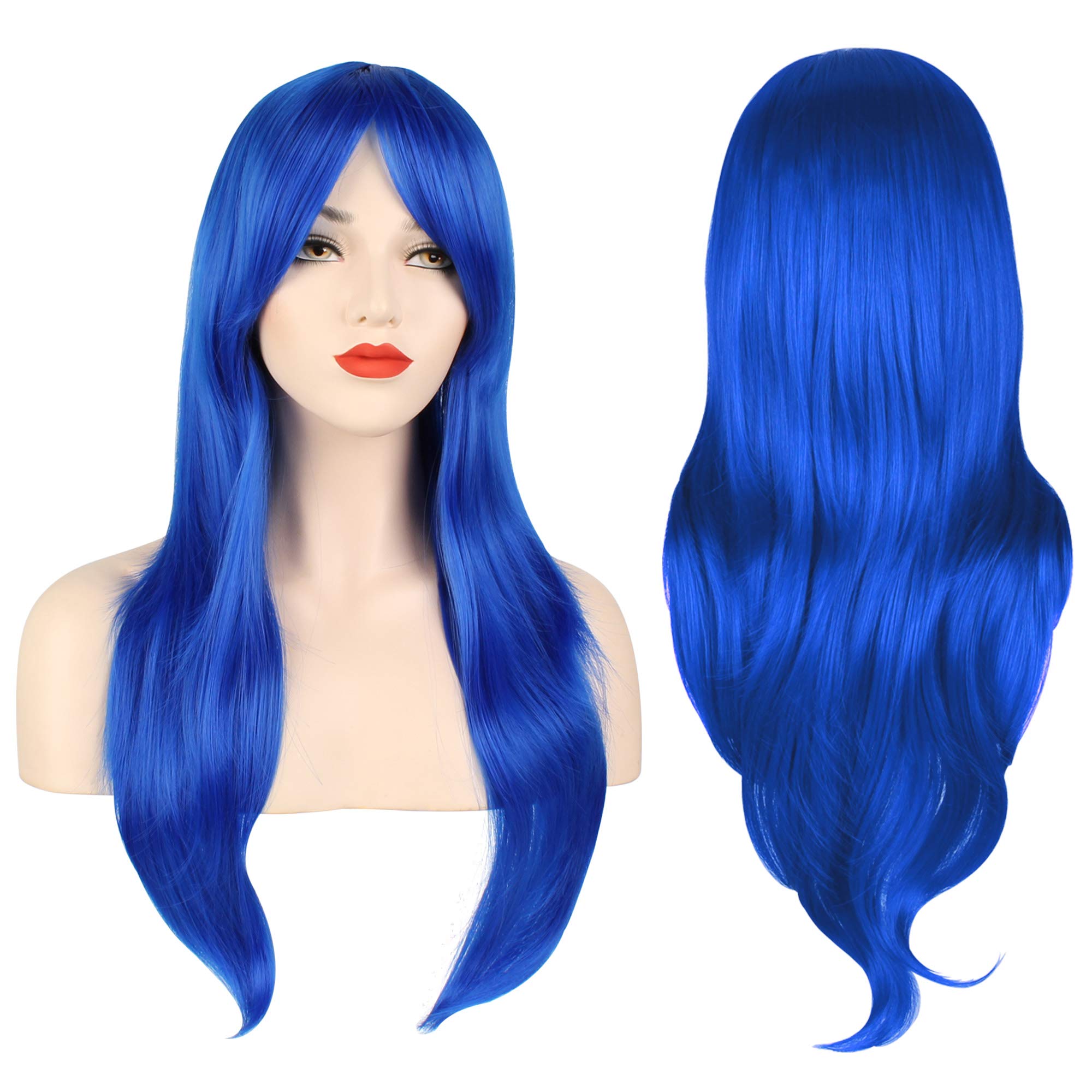 OKVGO 70cm 27inches Women's Wig Fashion Natural Wavy Full Long Curl Wig for Cosplay Party and Halloween Costume Blue