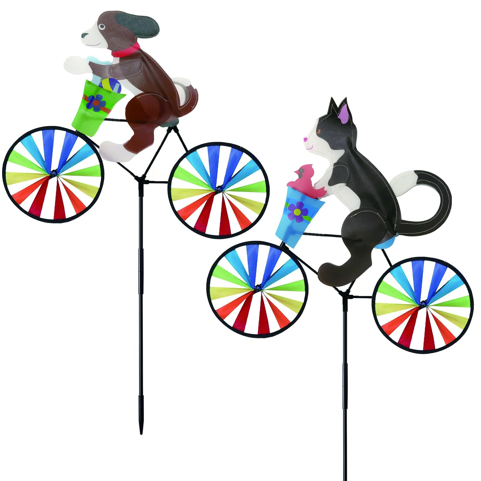 Photo 1 of 2 Pack 20 Inches Animal Bike Spinners Decoration, Colorful Dog and Cat Pinwheels with Stakes, Windmill Wind Spinner for Yard Garden Lawn, Large Pet Pin Wheels Outdoor Decor Gifts for Kids