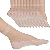 Aeaocvo 10 Pairs Sheer Socks for Women, Sheer Ankle Stocking with Cotton Sock Bottom Anti-Slip Ankle High Nylons for Women