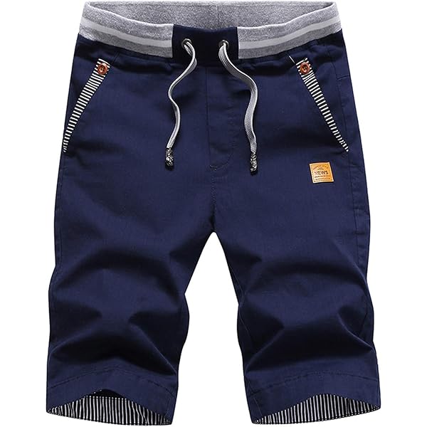STICKON Men's Athletic Shorts With Zipper Pockets - Elastic Waist Casual Beach Shorts, Blue, XX-Large