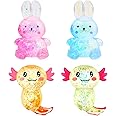 Sezua Squishy Fidget Stress Ball - 4PCS Squeeze Sensory Axolotl Rabbits Toys, Axolotl Squishy Sugar Stress Ball Toys for Adults Kid, Glitter Salamander Rabbits Gift for Party Birthday Christmas
