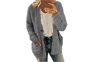 PIFAME Winter Coats For Women Fleece Jacket Warm Casual Coats With Pockets Long Sleeve Button Down Cardigans Sweaters