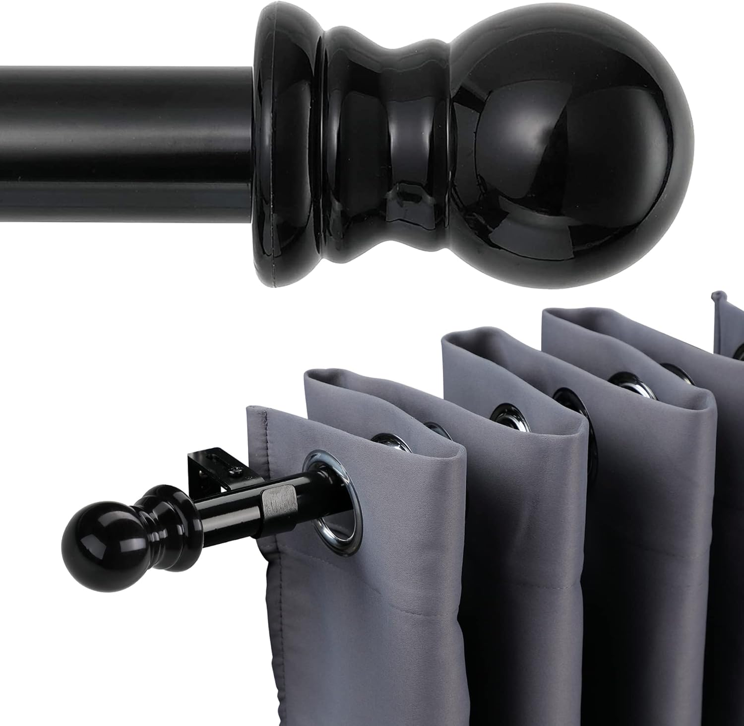 Window Treatment Hardware - HOME COMPOSER Curtain Rods - Sturdy Black Curtain Rods for Windows 48 to 84 inches - 1