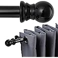 Curtain Rod, 48" - 84" Black Curtain Rods for Windows, 1" Diameter Decorative Adjustable Curtain Rod with Brackets for Room Divider, Bedroom, Living room, Kitchen, Bathroom