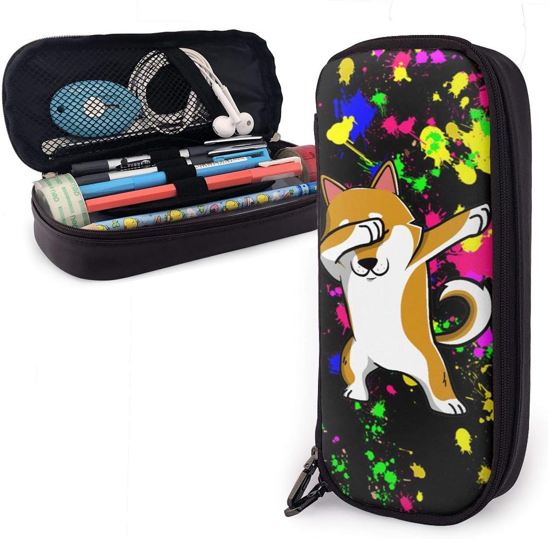 Dabbing Funny Doge Large Capacity Student Pencil Case Portable Pouch Pen Case Multifunction Pencil Case with Double Zipper Storage Organizer Black