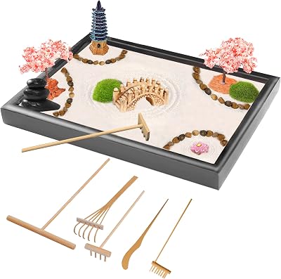 SHASHAYA Zen Garden Kit 28x20 cm Large with 6 Bamboo Tools & Accessories