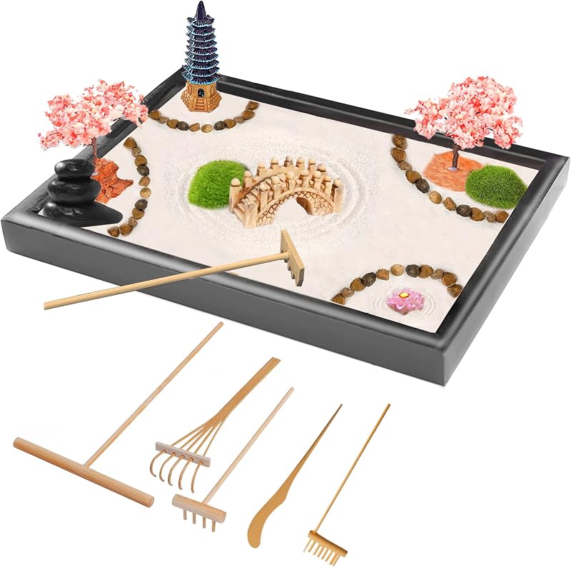 SHASHAYA Zen Garden Kit 28x20 cm Large with 6 Bamboo Tools & Accessories
