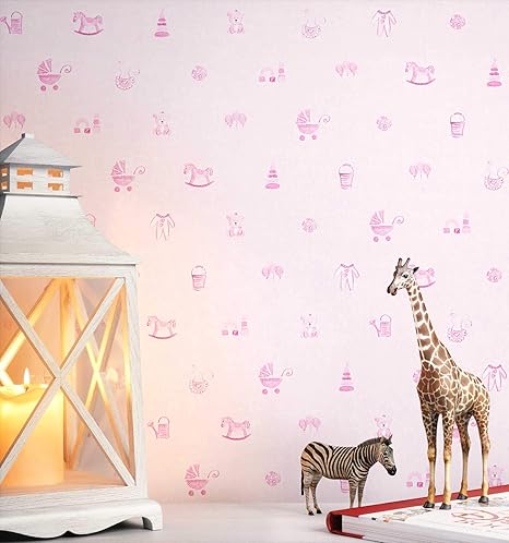 NEWROOM Kindertapete Rosa Schnuller Flasche Kinder Vliestapete Vlies Kindertapete Kinderzimmer Babytapete Babyzimmer Babytape