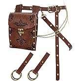 TobWeaL Renaissance Pirate Chain Belt Pouch Set - Medieval Costume Accessories Skirt Hike Faux Leather Waist Bag for Cosplay