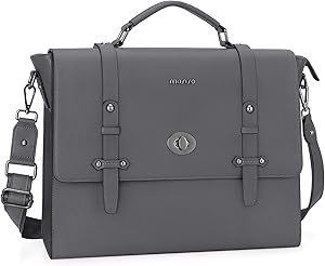MOSISO 15.6 inch Laptop Messenger Shoulder Bag, Business Office Bag for Men Women, Water Resistant Premium PU Leather Carrying Briefcase with Middle Button Compatible with MacBook&Notebook, Space Gray