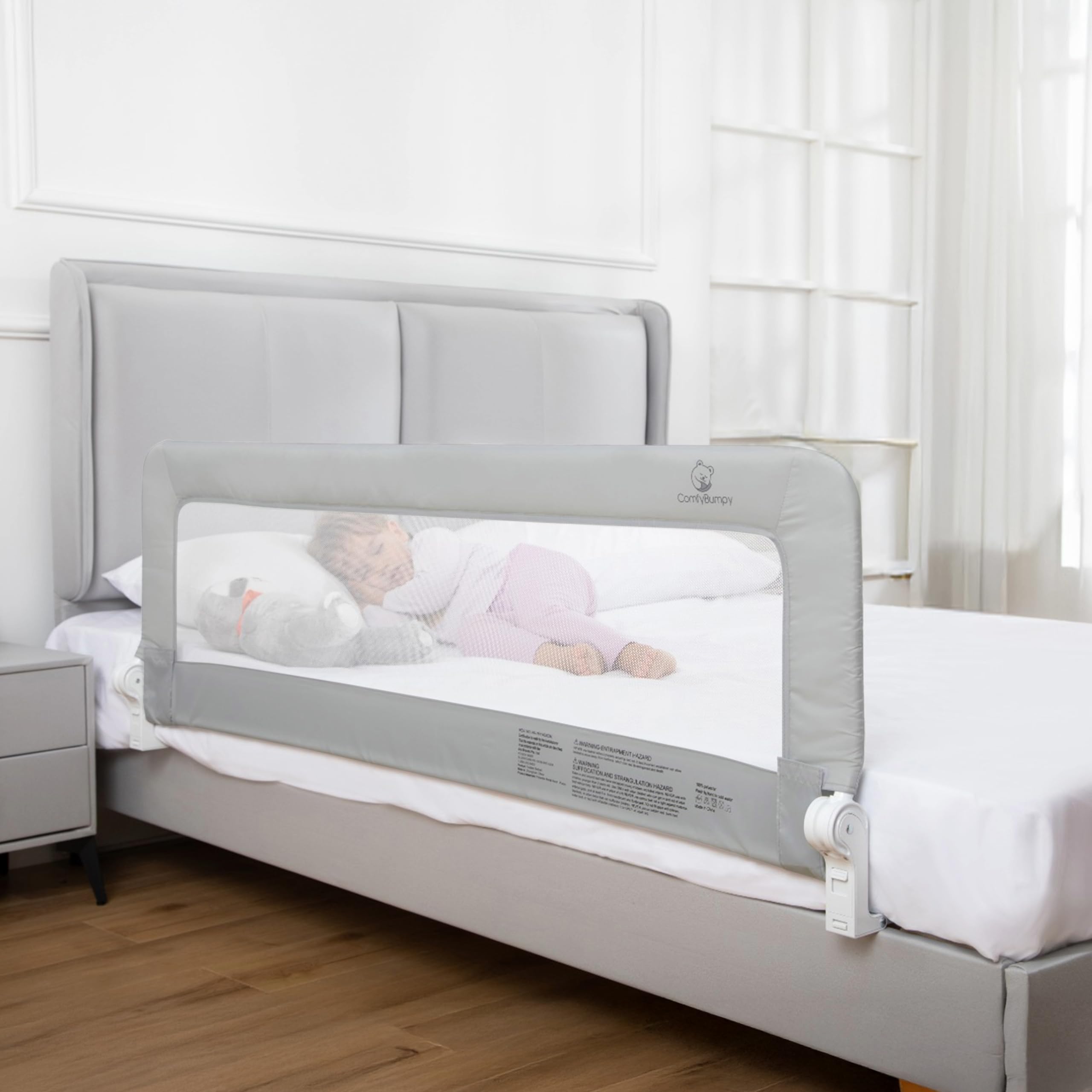 Photo 1 of ComfyBumpy 1-Pack Bed Rail for Toddlers 55.5" L x 19.5" H | Toddler Bed Rails for Twin, Full, Queen & King Mattress Size | Swing Down Rail Guard | Mattress Side Rail for Kids | Gray