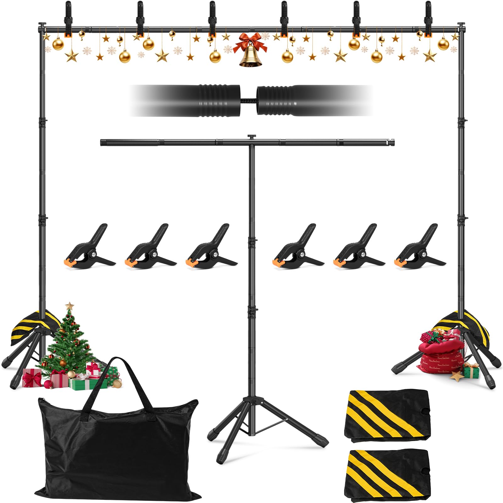 Photo 1 of 3-in-1 Backdrop Stand Kit 10x8.5 ft for Photography Studio, T-Shape Backdrop Stand for Wedding Parties, Background Stand for Photo Video Studio with Carring Bag, 6 Clamps, 2 Sandbags