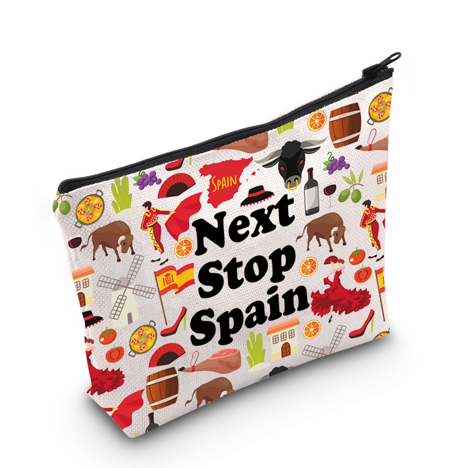 Spain Symbols Souvenir Cosmetic Bag Spain Vacation Gift Spain Trip Makeup Bag Spain Lover Gift Europe Travel Gift