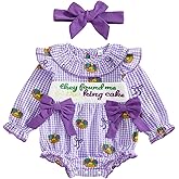 Pergag Baby Girl Carnival Outfit They Found Me in the King Cake Smocked Bubble Romper Plaid Bodysuit Spring Clothes Headband