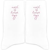 PSBGPC Maid of Honor Embroidered Socks with Pink Bow - Wedding Party Gifts for Maid of Honor, Bride Tribe Socks.(031)