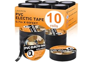 LINSIRON Wire Harness Tape 10 Rolls 3/4Inch*60Ft PVC Electrical Insulation Wrap Heat Resistant Waterproof Wiring Loom Cable Protection Self Adhesive Black