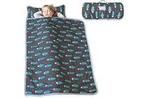 BILOBAN Toddler Nap Mat with Pillow and Blanket, Cot Nap Mats for Daycare Preschool, Lightweight Portable Travel Sleeping Bag for Kids, Warm & Skin-Friendly, Dark Woods, 50" x 21"