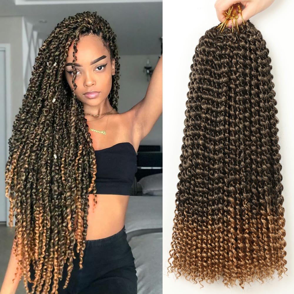 YDDM Passion Twist Crochet Hair, 7 Packs 18-Inch Water Wave for Long Bohemian Braiding, Synthetic Extensions (T1B-27#)