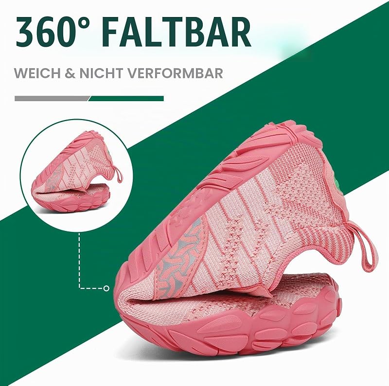 Barfußschuhe Herren Barfussschuhe Damen Barfuss Schuhe Zehenschuhe Outdoor Fitnessschuhe rutschfest Traillaufschuhe Barefoot Shoes mit Zero-Drop Solhe Lachsrosa,Gr.42