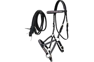 CHALLENGER Horse Western Leather Blue Rhinestone Bitless Sidepull Bridle Reins 77RS04