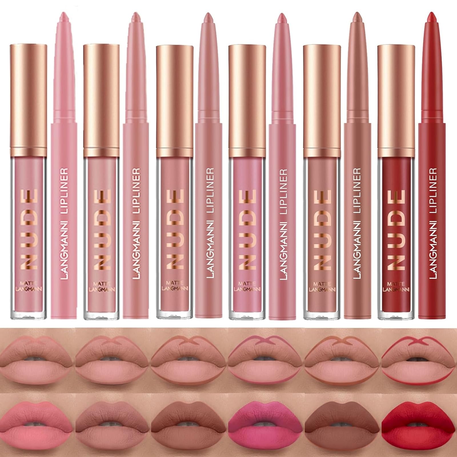 6 Matte Lipstick with 6 Lipliners Durable Lip Gloss Long-Lasting,Waterproof High Pigmented Velvet Lipgloss Kit Beauty Cosmetics Makeup Gift for Girls Lipstick Set(12PCS) (#B)