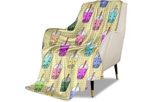 UGTEWXU Kids Cute Boba Tea Cartoon Throw Blanket for Boys and Girls 60"X50" Blanket with Bubble Tea on It Suitable for All Season