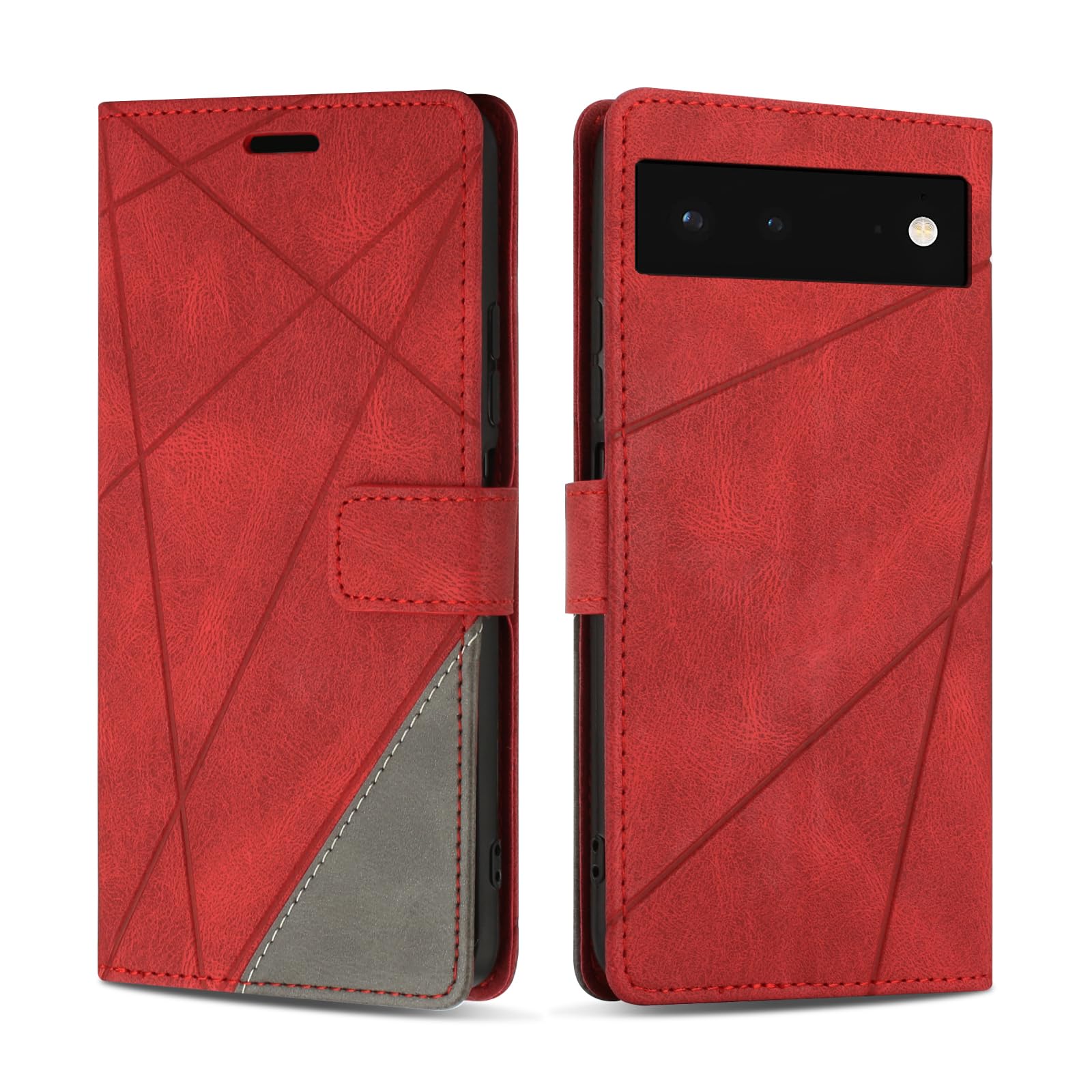 SONWO Premium PU Leather Flip Wallet Case for Google Pixel 6 with Magnetic Closure, Card Slots, Kickstand, Red — image 1