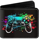 EXXBYELI Boys Wallet Gifts for Gaming Lover Gamepad Leather Teen Kids Wallets Credit Id Card Cash Holder Rfid Blocking Zipper Aesthetic Pattern With Coin Pocket Id Window for Gamers Men Boys Teenager