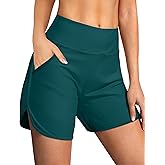 Buauty Women's 5" Swim Board Shorts Quick Dry High Waisted Swimsuits with Liner Pockets UPF 50+ Bathing Suits Bottoms Trunks
