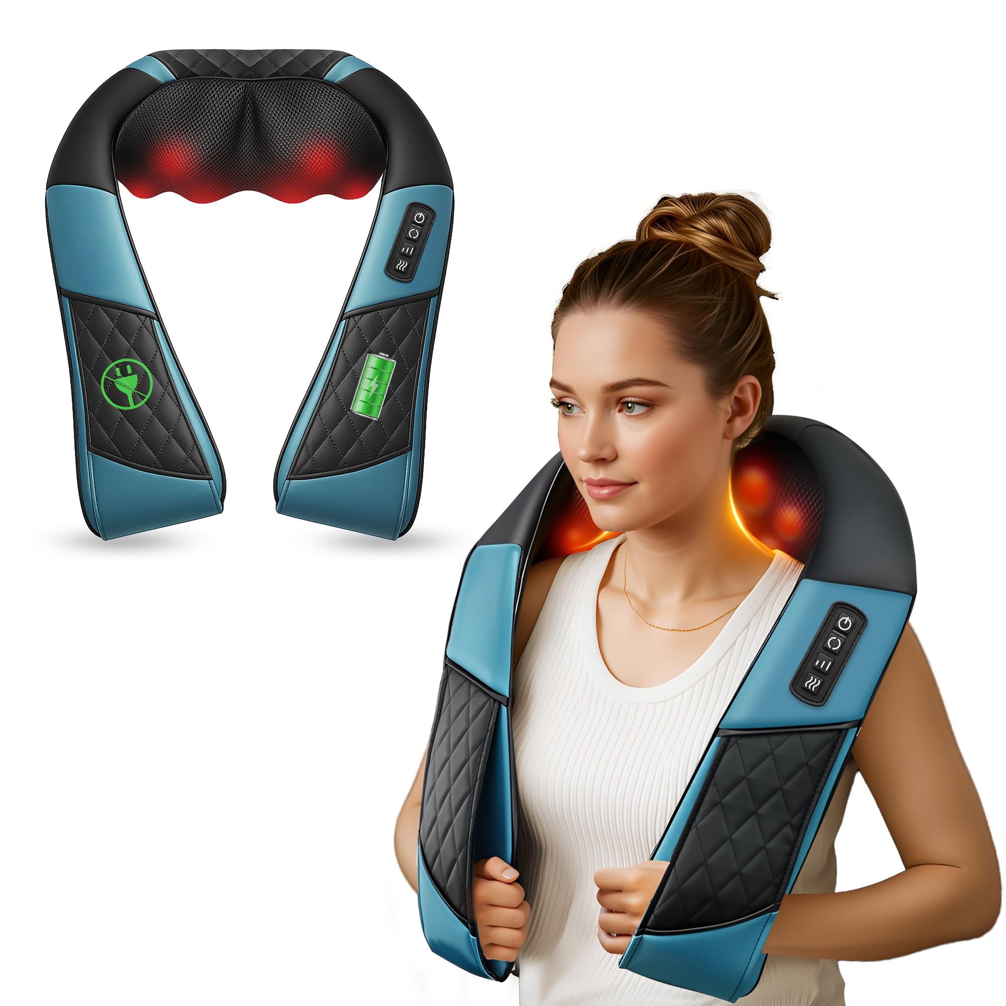Photo 1 of COMFIER Cordless Neck Massager for Pain Relief Deep Tissue, Shiatsu Shoulder Massager with Heat, 3D Kneading Back Massager Pillow, Rechargable & Portable, Car Office,Home Use