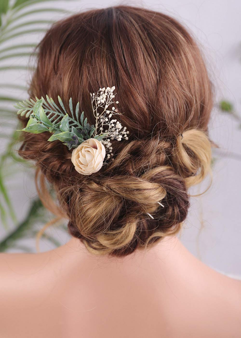 Anglacesmede Bridal Flower Hair Pins Handmade Rustic Wedding Hair Piece Eucalyptus Cream Bud Ivory Gypsophila Bridesmaid Hair Accessories