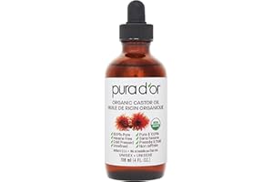 PURA D'OR Organic Castor Oil (118 ml) 100% Pure, Cold Pressed, Hexane Free Serum for Healthy Looking Lashes & Brows, and Mois
