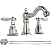 RKF Bathroom Faucets for Sink 3 Brushed Nickel 8 inch Widespread Bathroom Sink Faucet with Drain Double Lever Handle Faucet Bathroom Vanity Faucet Basin Mixer Tap WF013-BN
